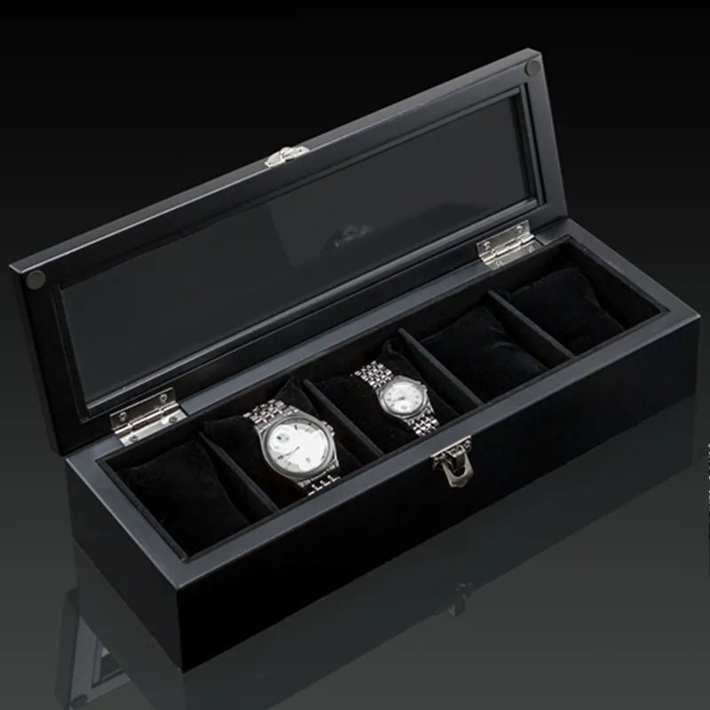 Wooden Watch Box Organizer with Glass Window Luxury Men’s Watch Display Case