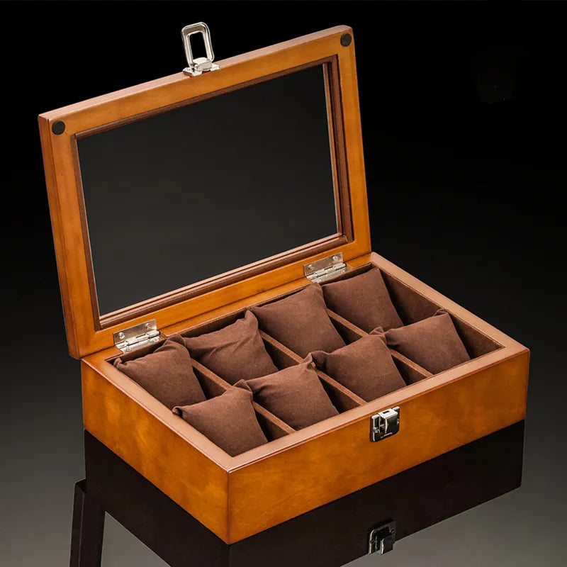 Wooden Watch Box Organizer with Glass Window Luxury Men’s Watch Display Case