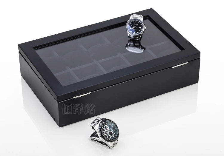 Wood Watch Box Organizer 5–12 Slots Black Wooden Watch Display Holder for Men