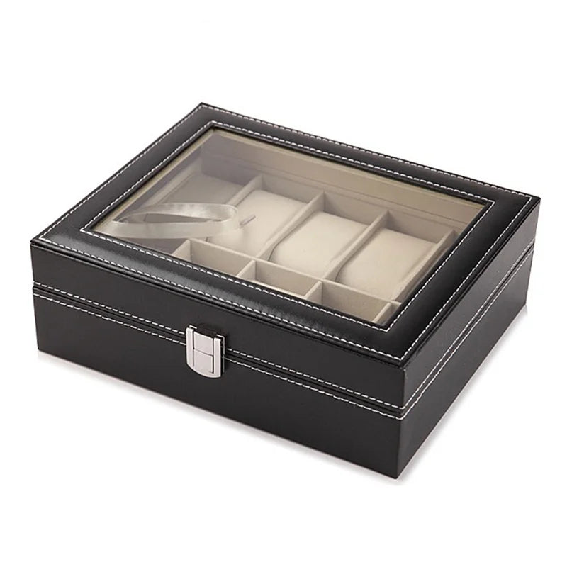 Leather Watch Case Storage Box 2–12 Slots Men’s Watch Organizer Display