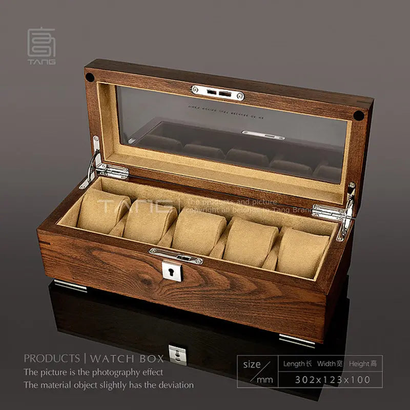 5-Slot Solid Wood Watch Box Organizer with Lock Luxury Men’s Gift Case