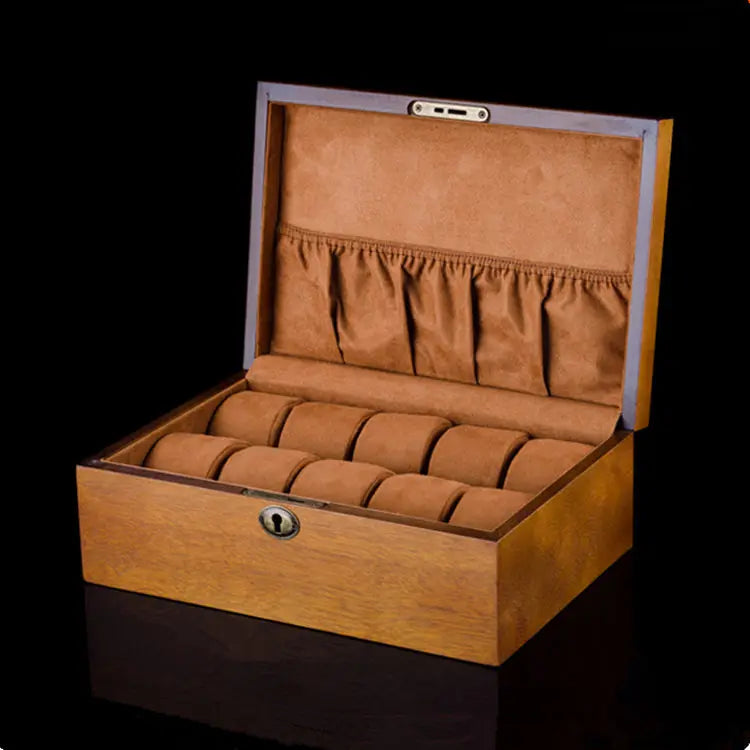 10-Slot Solid Wood Watch Box Luxury Men’s Watch Organizer Display Gift Case