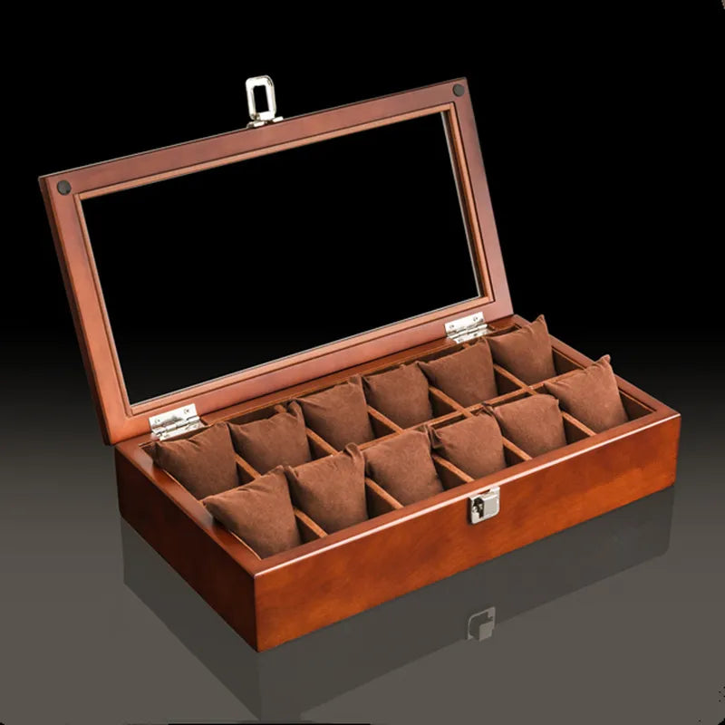 Wooden Watch Box Organizer with Glass Window Luxury Men’s Watch Display Case
