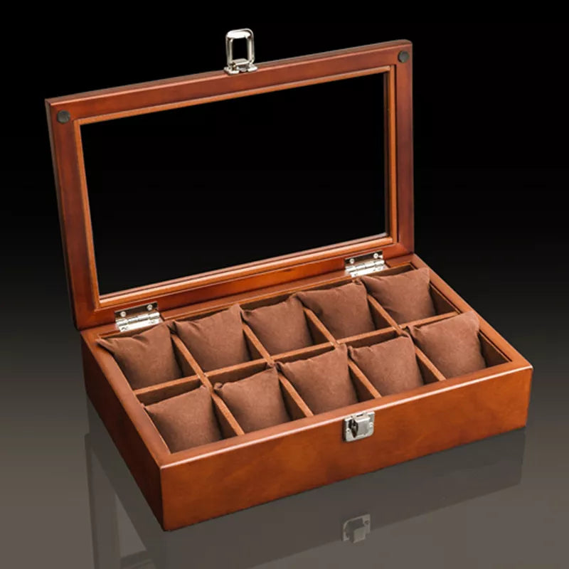 Wooden Watch Box Organizer with Glass Window Luxury Men’s Watch Display Case