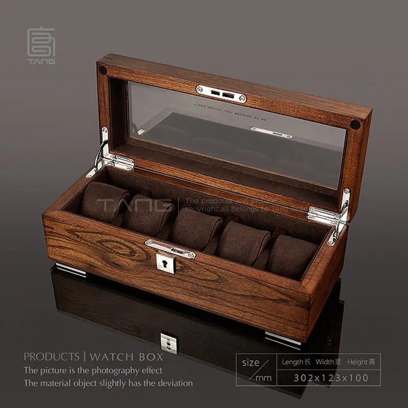 5-Slot Solid Wood Watch Box Organizer with Lock Luxury Men’s Gift Case