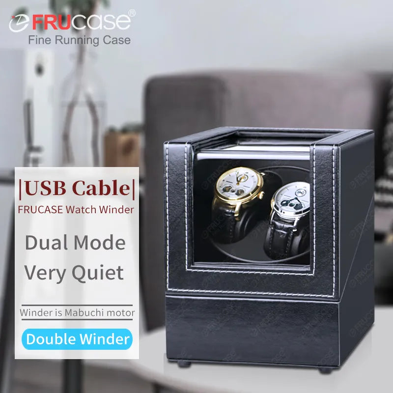 FRUCASE PU Automatic Watch Winder Box with 2 Rotation Modes, Stackable Design
