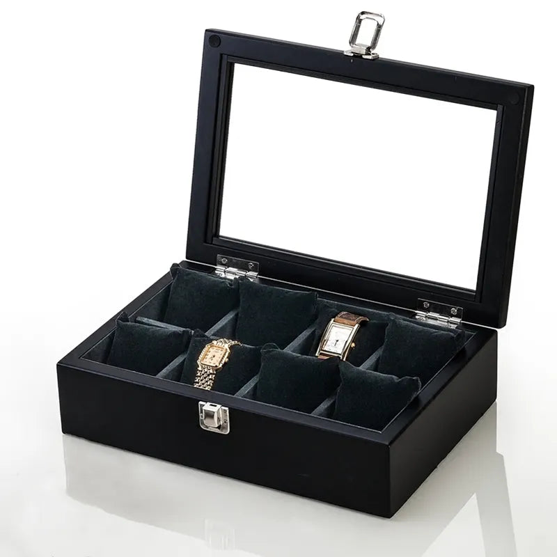 Wooden Watch Box Organizer with Glass Window Luxury Men’s Watch Display Case