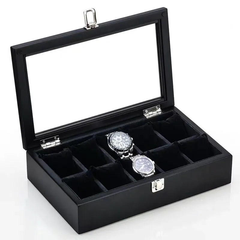Wooden Watch Box Organizer with Glass Window Luxury Men’s Watch Display Case
