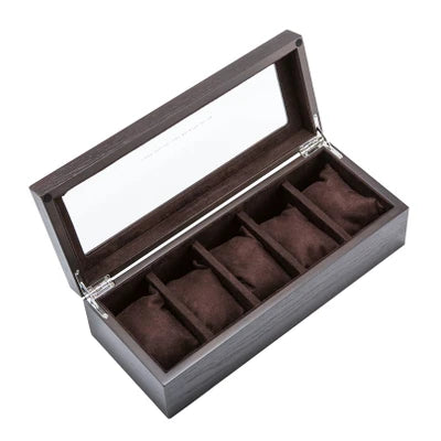 5-Slot Wooden Watch Organizer with Glass Window Brown Men’s Watch Storage Box