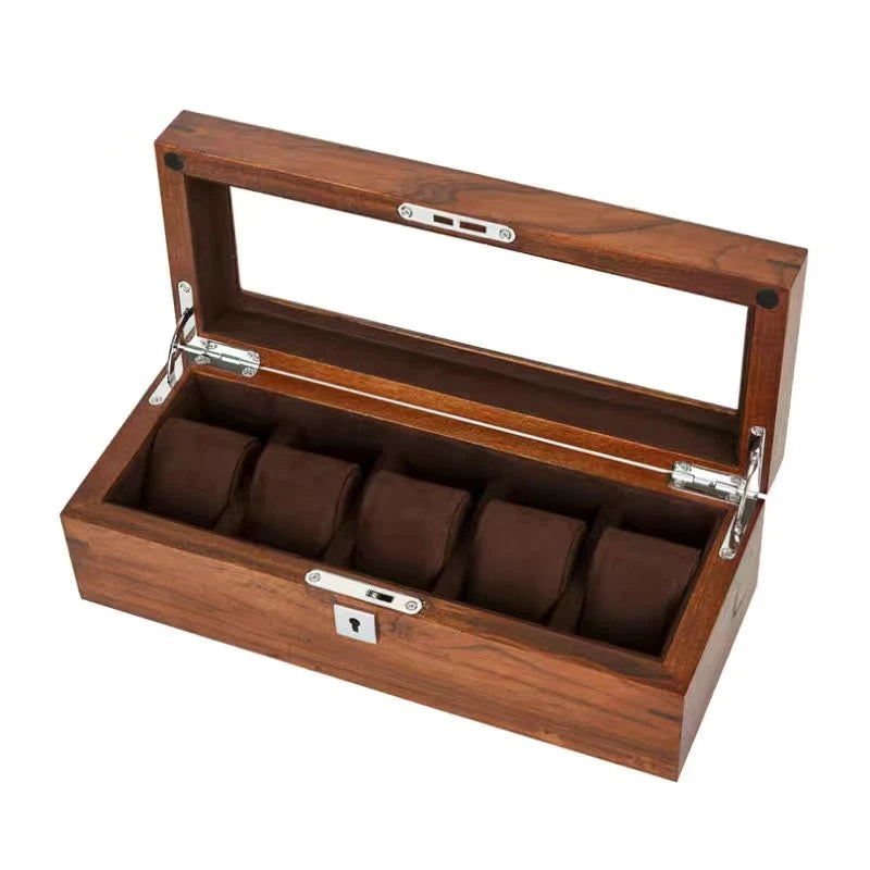 5-Slot Solid Wood Watch Box Organizer with Lock Luxury Men’s Gift Case