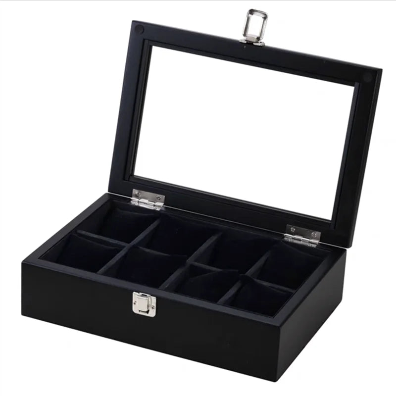 8-Slot Wooden Watch Box Organizer with Glass Window Luxury Men’s Display Cabinet