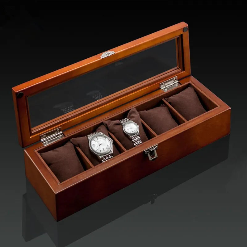 Wooden Watch Box Organizer with Glass Window Luxury Men’s Watch Display Case
