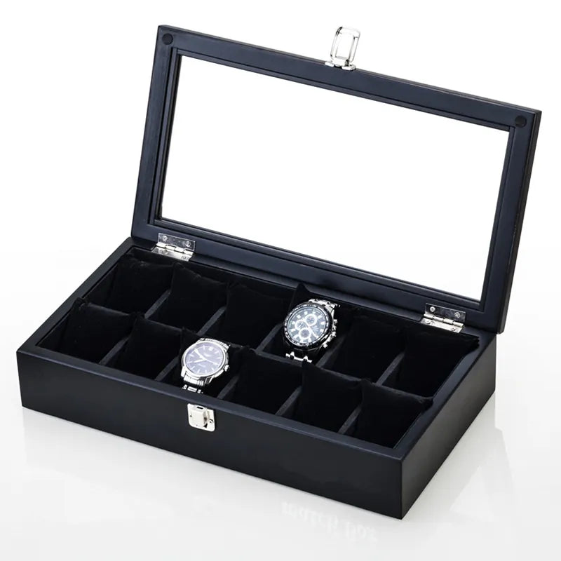 Wooden Watch Box Organizer with Glass Window Luxury Men’s Watch Display Case